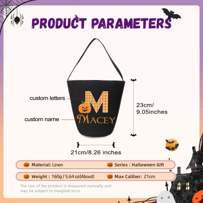 Personalised Halloween Tote Bags Custom 1 Name 1 Letter Bucket Bag Black Pumpkin Candy Bag-Jessemade AU