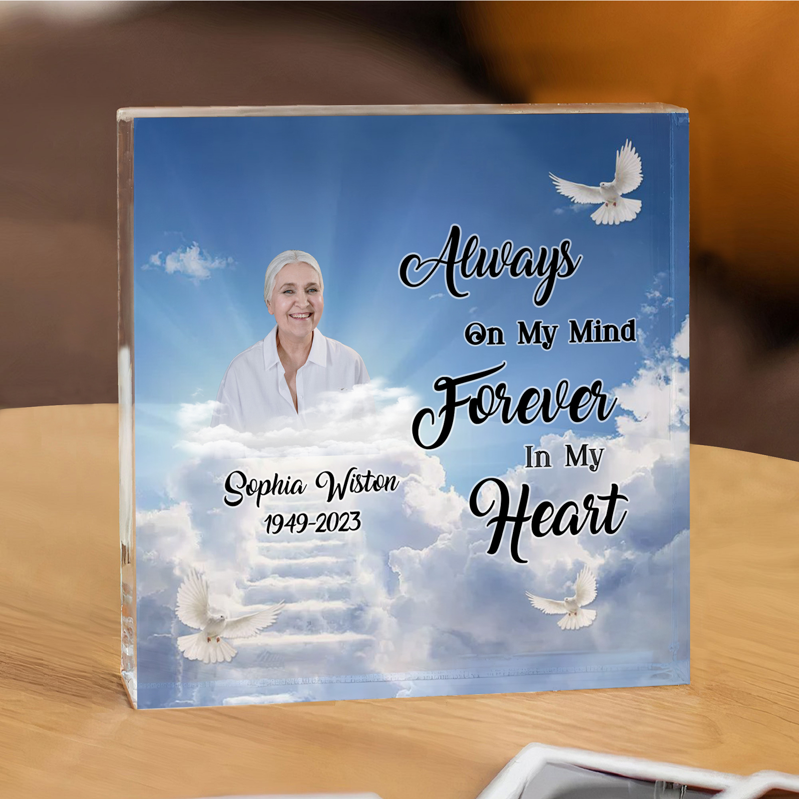 Personalised Memorial Plaque Custom 1 Photo & 2 Texts Acrylic Square Keepsake - Always On My Mind Forever In My Heart-Jessemade AU