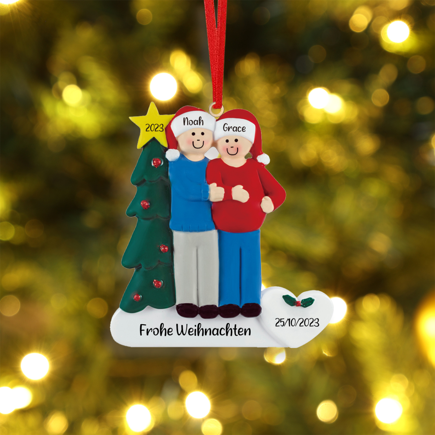 2 Names - Personalised Wooden Christmas Ornaments Customised Text & Date Xmas Decor Gifts for Family Friends-Jessemade AU