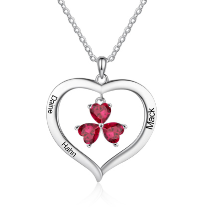 Personalised Heart Pendant Necklace with 3 Birthstones Engraved Names Family Necklace Gifts for Her-Jessemade AU