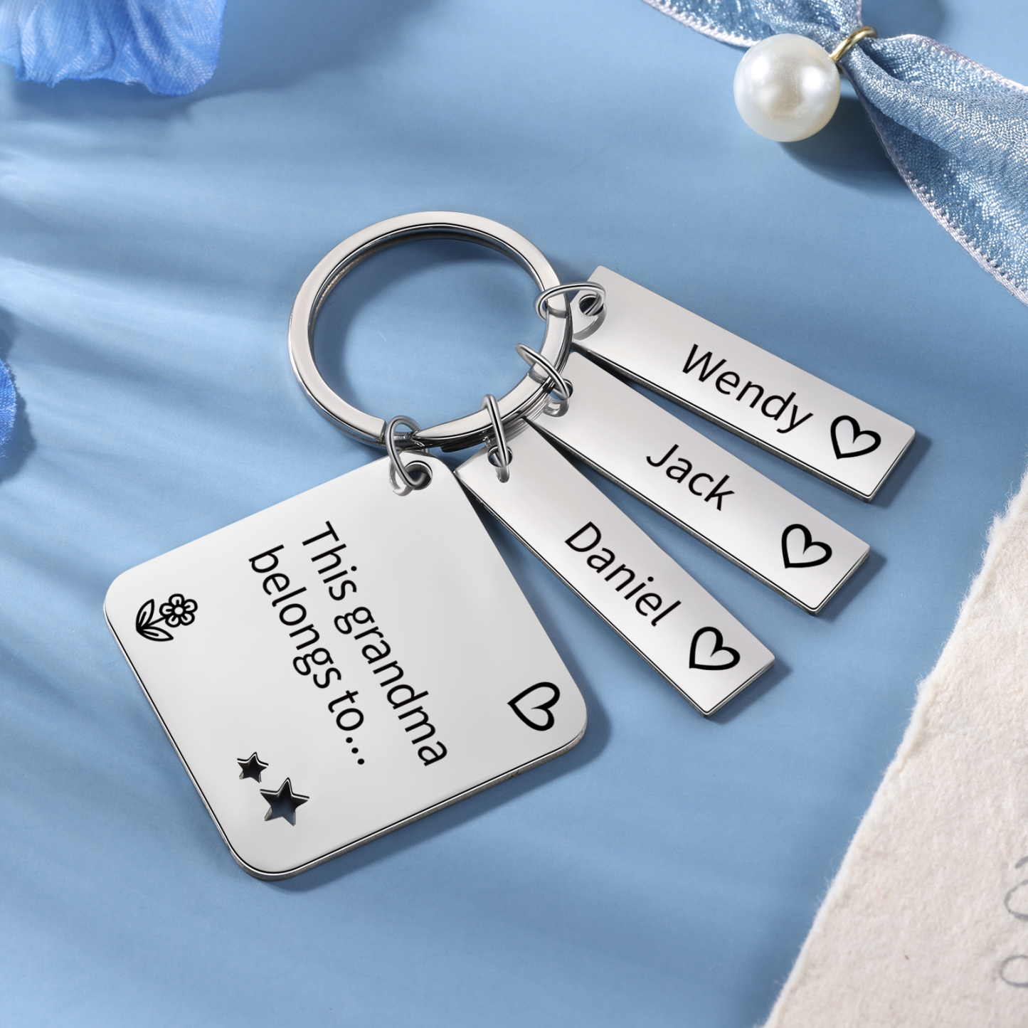 Personalised 3 Names & 1 Text Keychain Custom Family Keychain Gifts for Father/Mother/Grandma/Grandpa-Jessemade AU