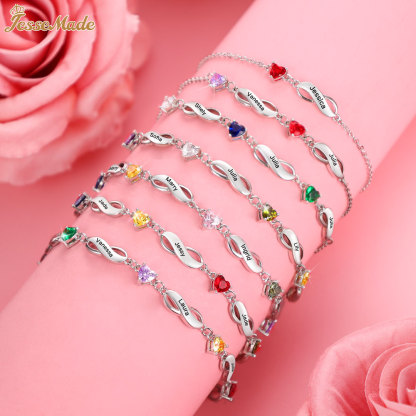 Personalised Bracelet With 6 Birthstones Engraved Names Bracelet Gift For Women-Jessemade AU