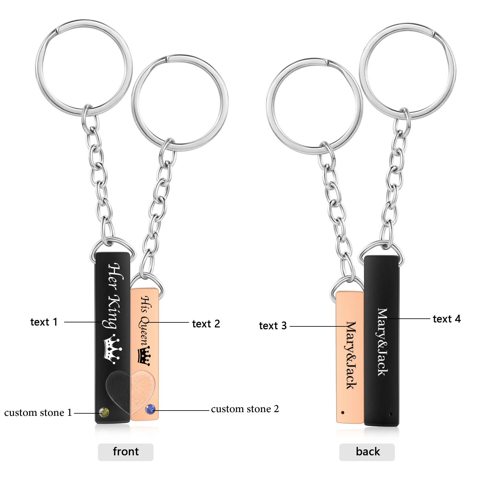 2 PCS Couple Keychain Set Customised with Texts & Birthstones Keychain Crown Gift for Couples-Jessemade AU