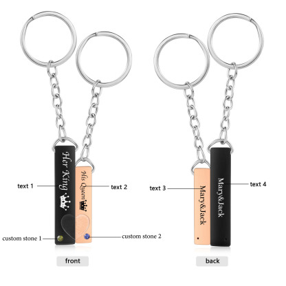 2 PCS Couple Keychain Set Customised with Texts & Birthstones Keychain Crown Gift for Couples-Jessemade AU