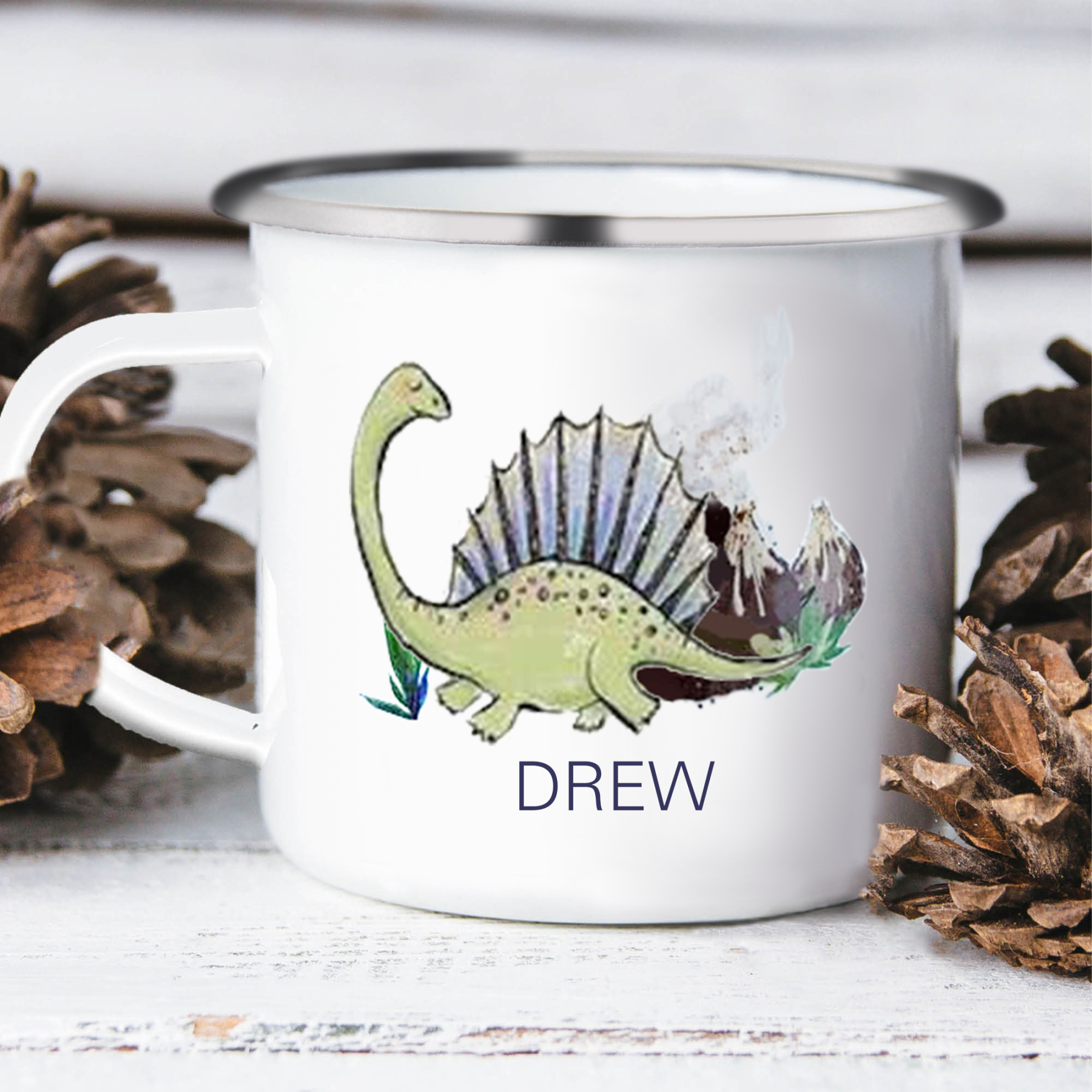 Personalised Enamel Mug Customised Name Dinosaur Cup Camping Mug Birthday Gift for Kids - Spinosaurus-Jessemade AU