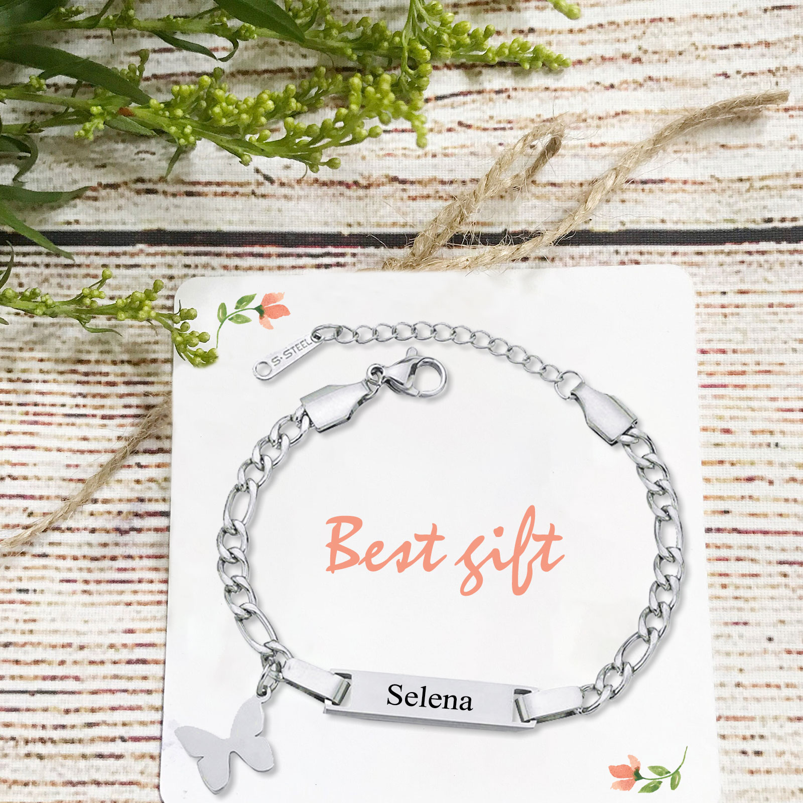 Custom Name Bracelet Cuban Chain Bracelet Personalised Butterfly Bracelet Love Gifts-Jessemade AU