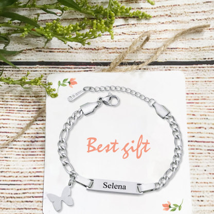 Custom Name Bracelet Cuban Chain Bracelet Personalised Butterfly Bracelet Love Gifts-Jessemade AU