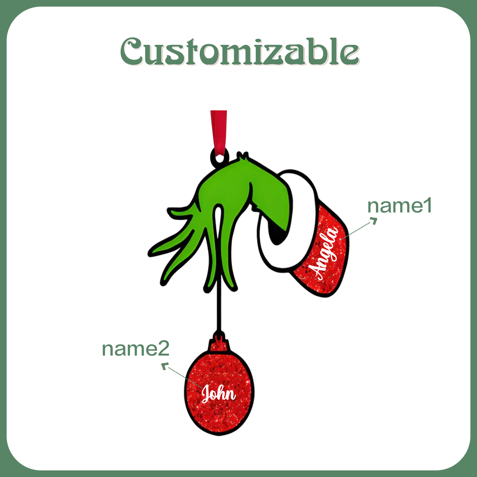 2 Names - Personalised Wooden Christmas Ornaments Customised Name Grinch Christmas Ornament Gifts for Family Friends-Jessemade AU