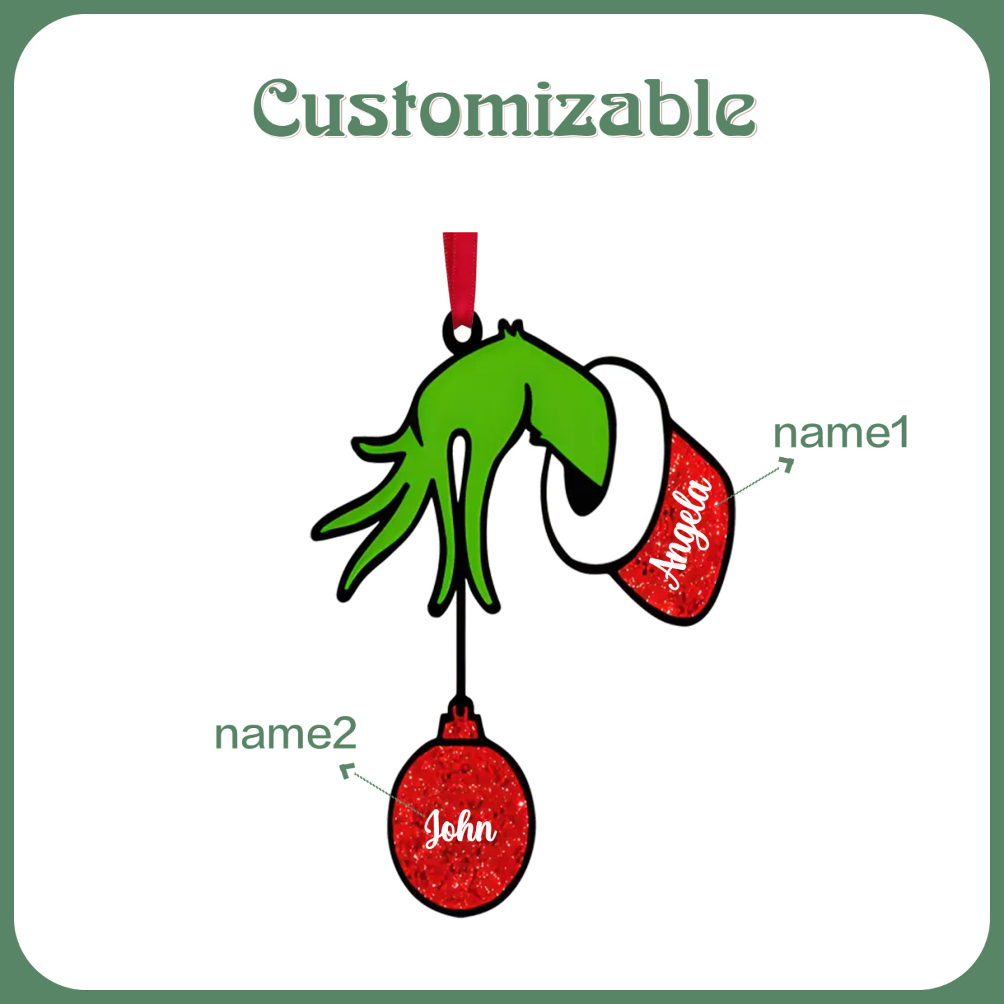 2 Names - Personalised Wooden Christmas Ornaments Customised Name Grinch Christmas Ornament Gifts for Family Friends-Jessemade AU