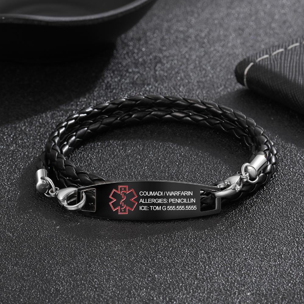 Customised Men's Bracelets Medical Adjustable Alert Bracelets Gift for Dad-Jessemade AU