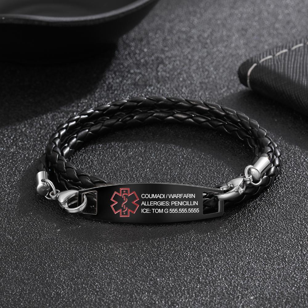 Customised Men's Bracelets Medical Adjustable Alert Bracelets Gift for Dad-Jessemade AU