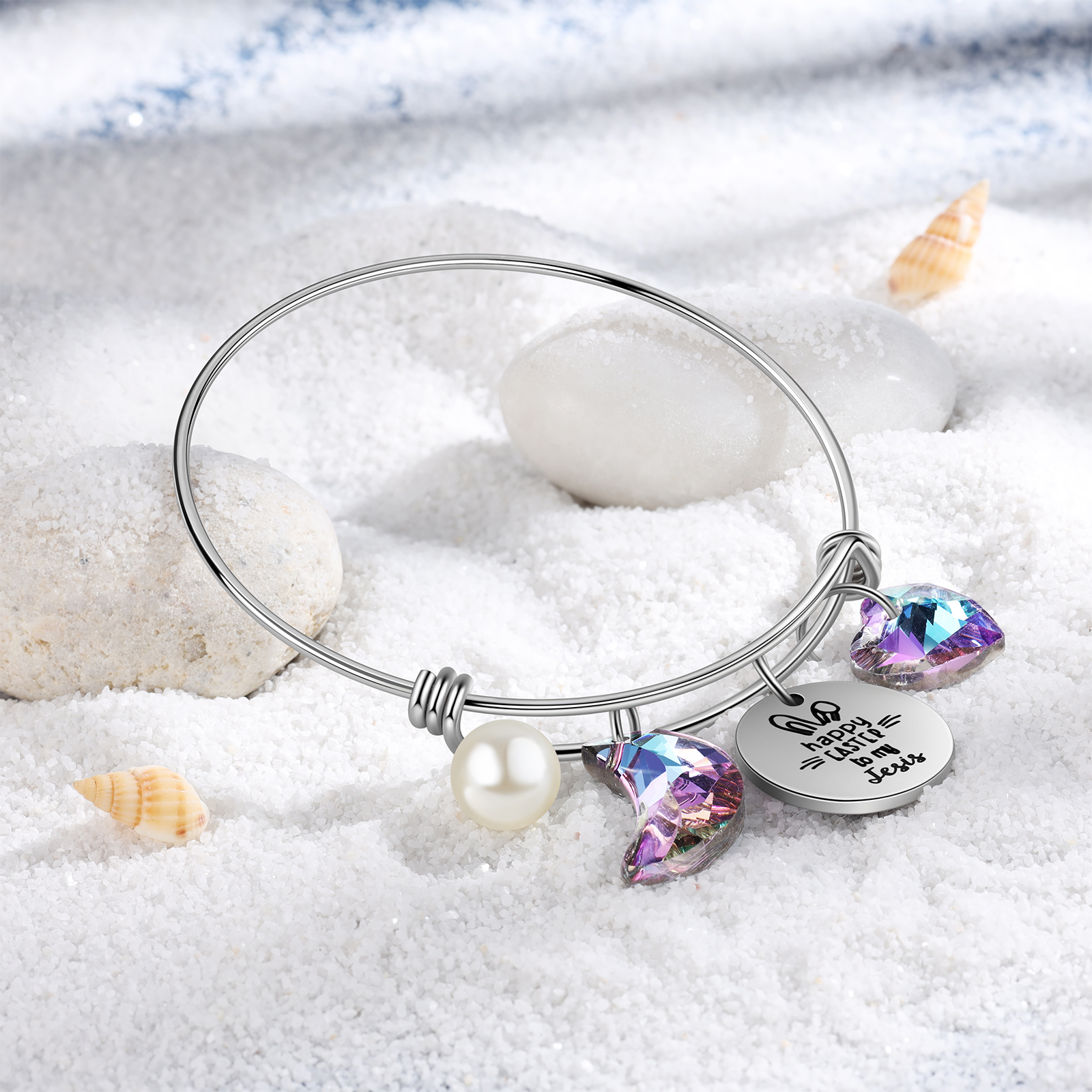 Easter Gifts Personalised Bunny Bangle Bracelet With Name Peals Crystals Bangle Gifts For Her-Jessemade AU