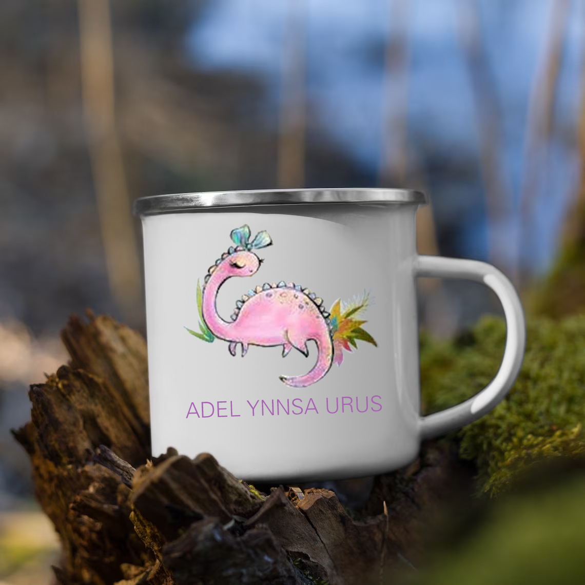 Personalised Enamel Mug Customised Name Dinosaur Cup Camping Mug Birthday Gift for Kids - Brachiosaurus-Jessemade AU