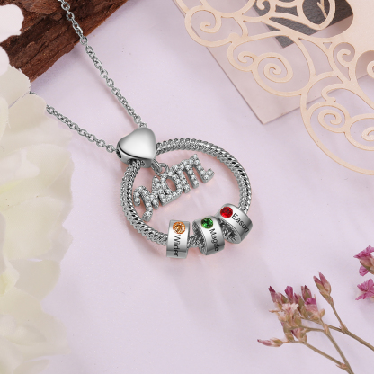 Personalised Necklace With 3 Birthstones Engraved Names Gift For Mother-Jessemade AU