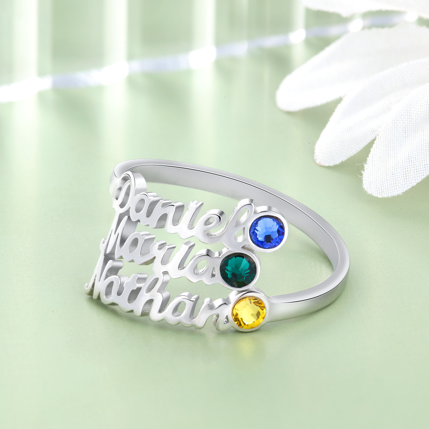 Personalised Birthstone Ring Custom 3 Names Ring Best Gift For Women-Jessemade AU