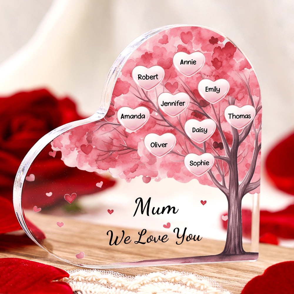 9 Names - Personalised Acrylic Heart Keepsake Custom Text Pink Tree Ornaments Gifts for Grandma/Mother-Jessemade AU