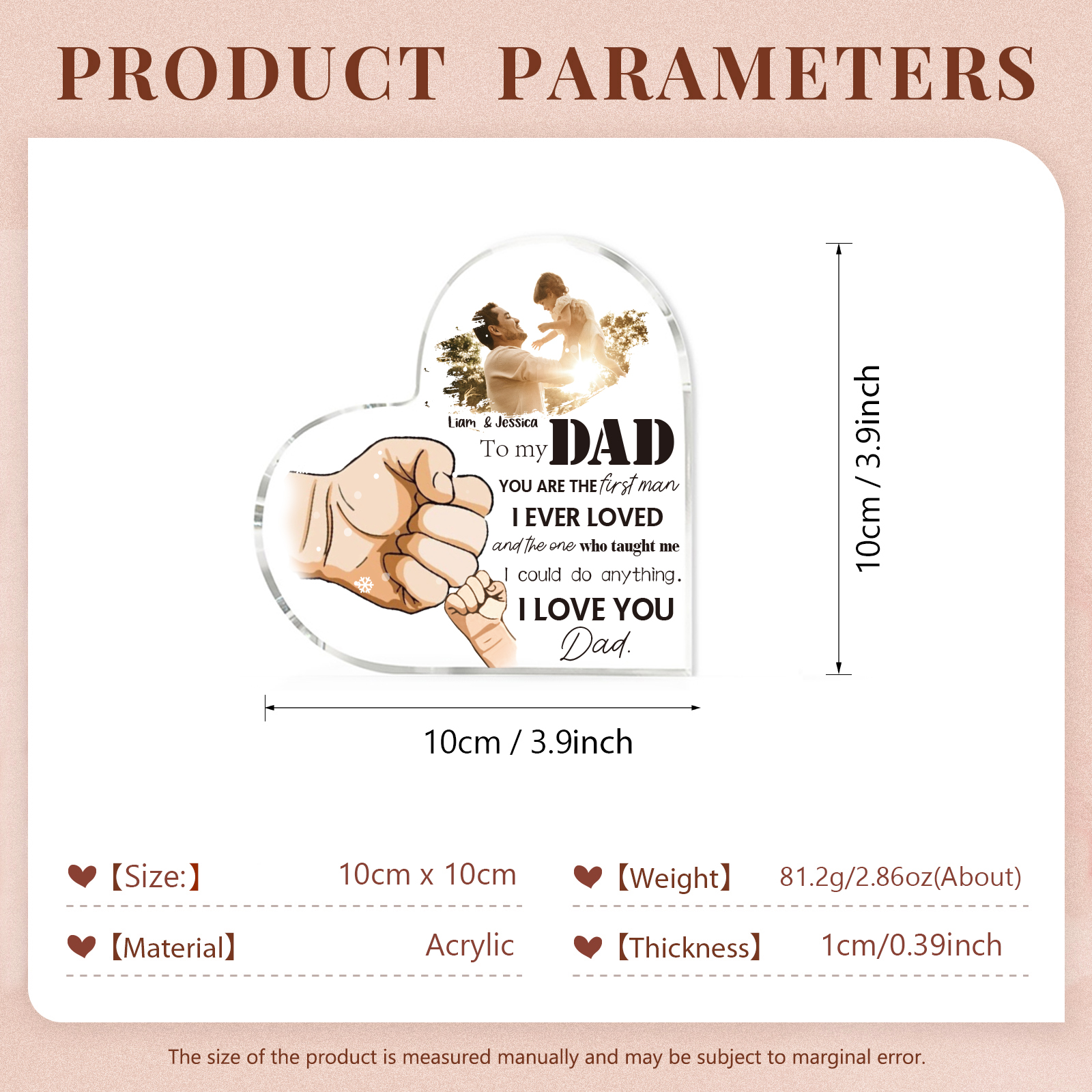 To My Dad Fist Bump Acrylic Heart Keepsake Custom Photo Sign Plaque - YOU ARE THE first man I EVER LOVED-Jessemade AU