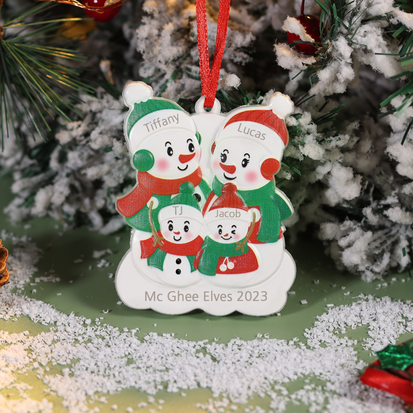 Personalised 4 Names & Text Snowman Christmas Ornament Resin Christmas Tree Pendant for Family-Jessemade AU