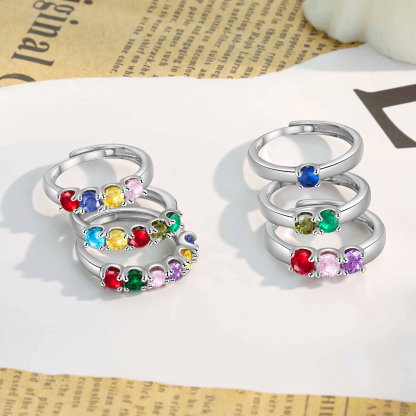 Personalised Women's Ring Customised 5 Birthstones Open Ring Birthday Gift for Women Girls-Jessemade AU