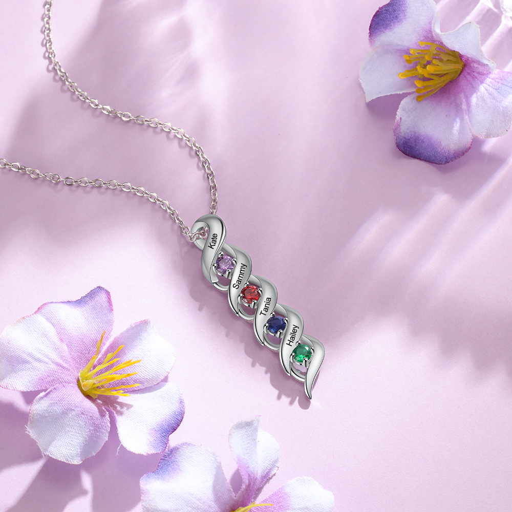 Personalised Necklace Cascading Pendant with 4 Birthstones Engraving 4 Names Gifts for Her-Jessemade AU