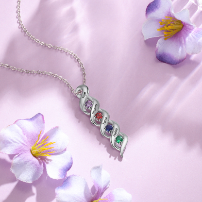 Personalised Necklace Cascading Pendant with 4 Birthstones Engraving 4 Names Gifts for Her-Jessemade AU