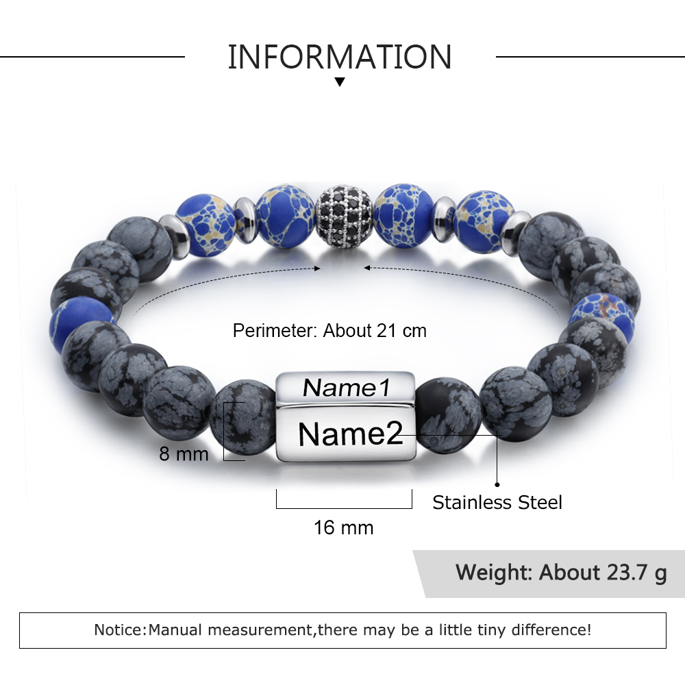 Personalised Round Beads Bracelet Custom Names Men's Bracelet Gifts For Him-Jessemade AU