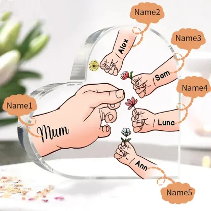5 Names - Personalised Acrylic Heart Keepsake Handing Flowers to Mother Ornaments Gifts for Grandma/Mother-Jessemade AU