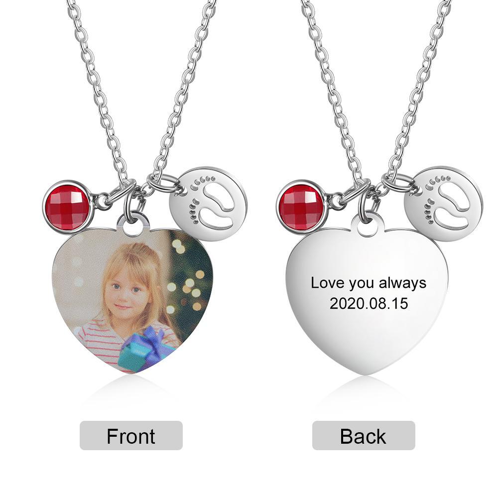 Personalised Heart Necklace With Birthstone Custom Photo Necklace Gifts For Her-Jessemade AU