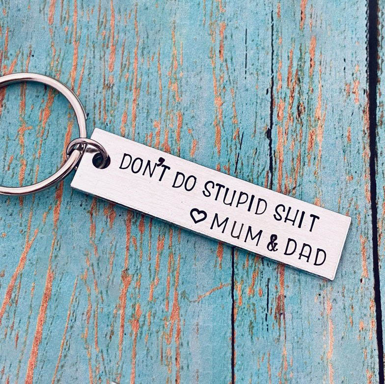 Don't Do Stupid Love Mum Keychain Funny Gift for Your Kids