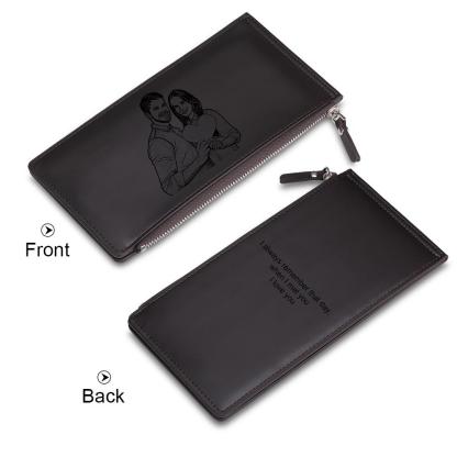 Personalised Leather Wallet Engraved Photo Long Purse Gifts For Men-Jessemade AU