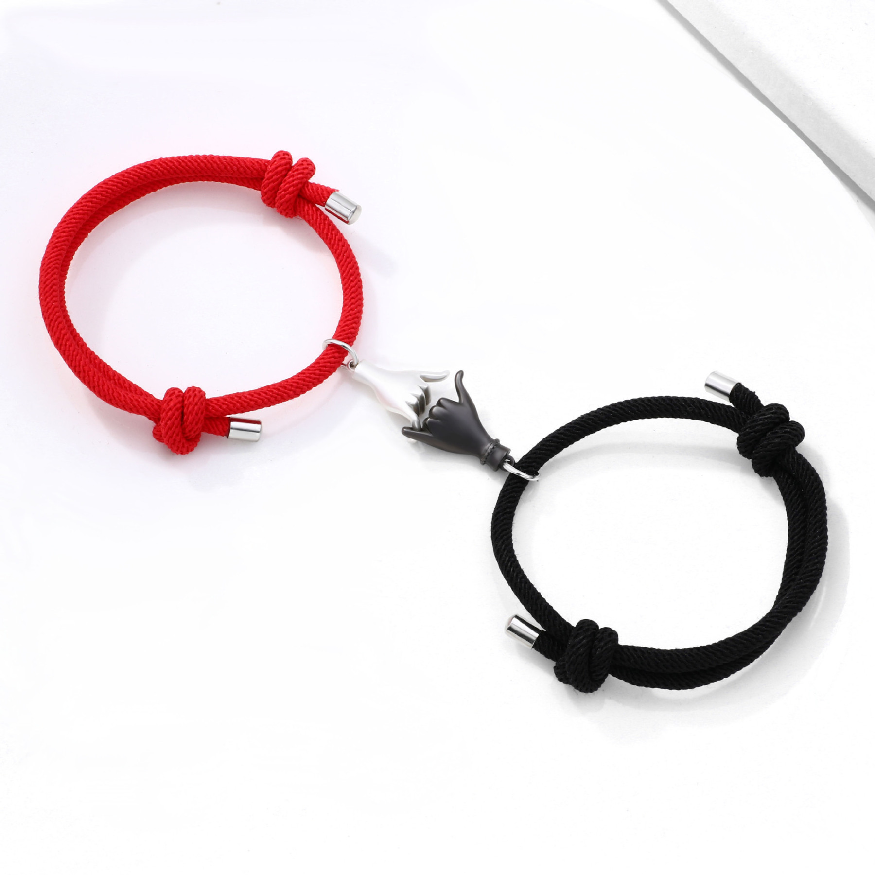 2PCS Drag Hook  Handshake Couple Bracelet Holding Hands Pendant Bracelet for Him Her-Jessemade AU