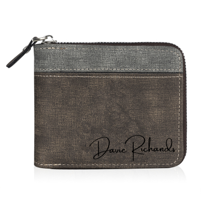 Personalised Text & Letter & Name Billfold Wallet Custom Men's Leather Wallet Zipper Gift for Him-Jessemade AU