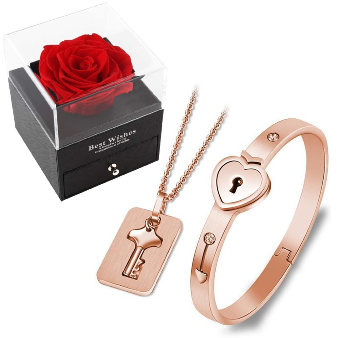 Key to My Heart Couple Key Necklace and Love Lock Bracelet Set-Jessemade AU