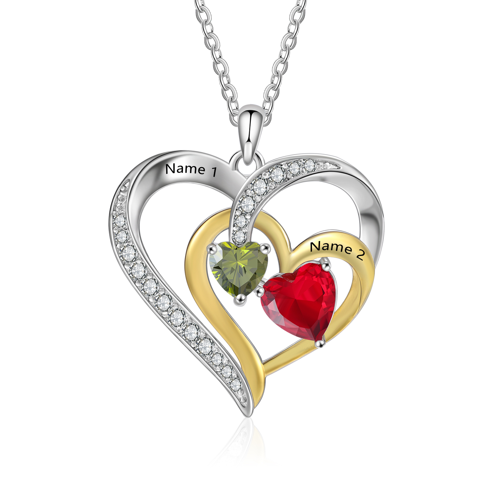 Personalised Intertwined Heart Pendant Necklace Custom 2 Birthstones & 2 Names Necklace Gifts for Her-Jessemade AU