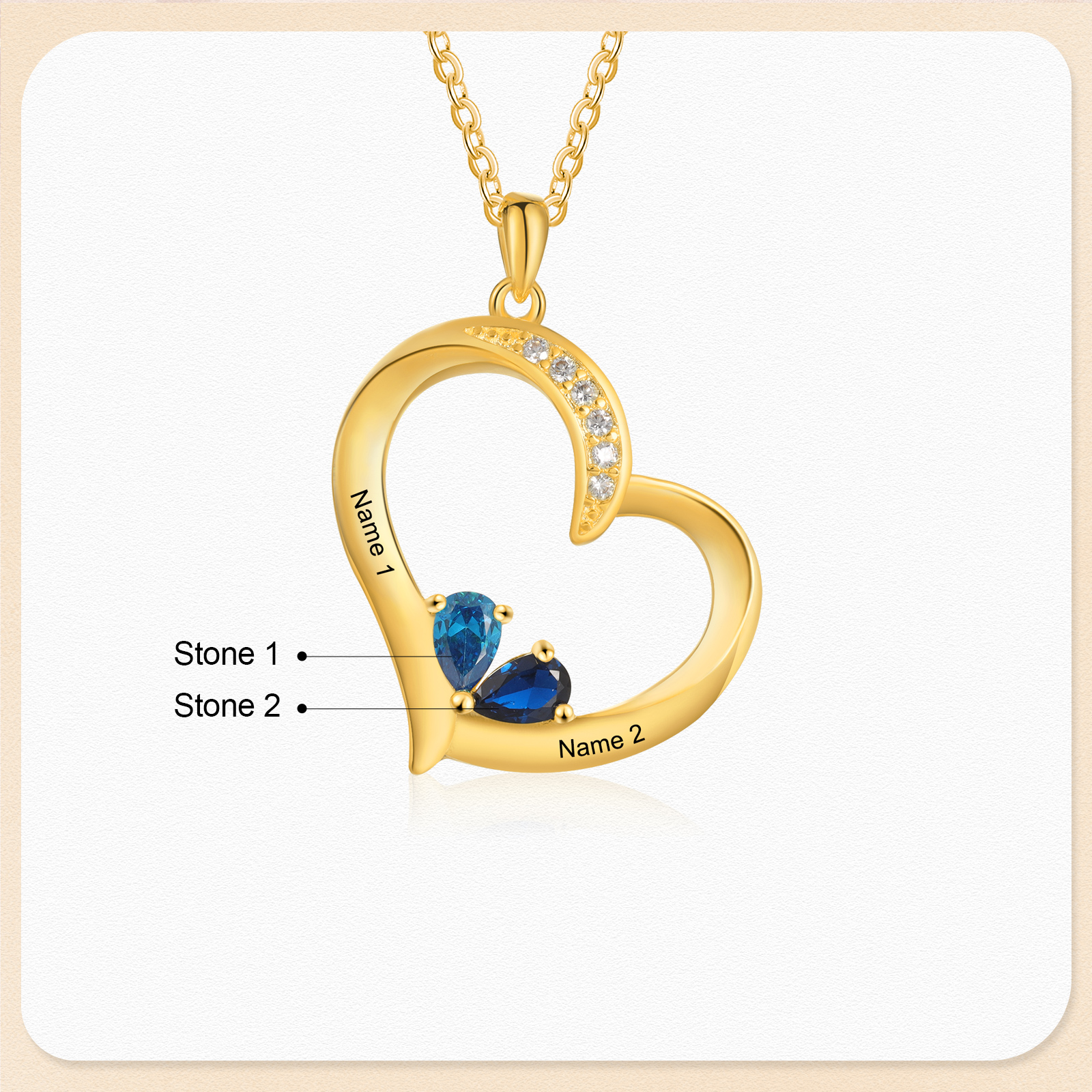 2 Names - Personalised Heart Pendant Necklace Customised Names & Birthstones Necklace Birthday Gift for Her-Jessemade AU