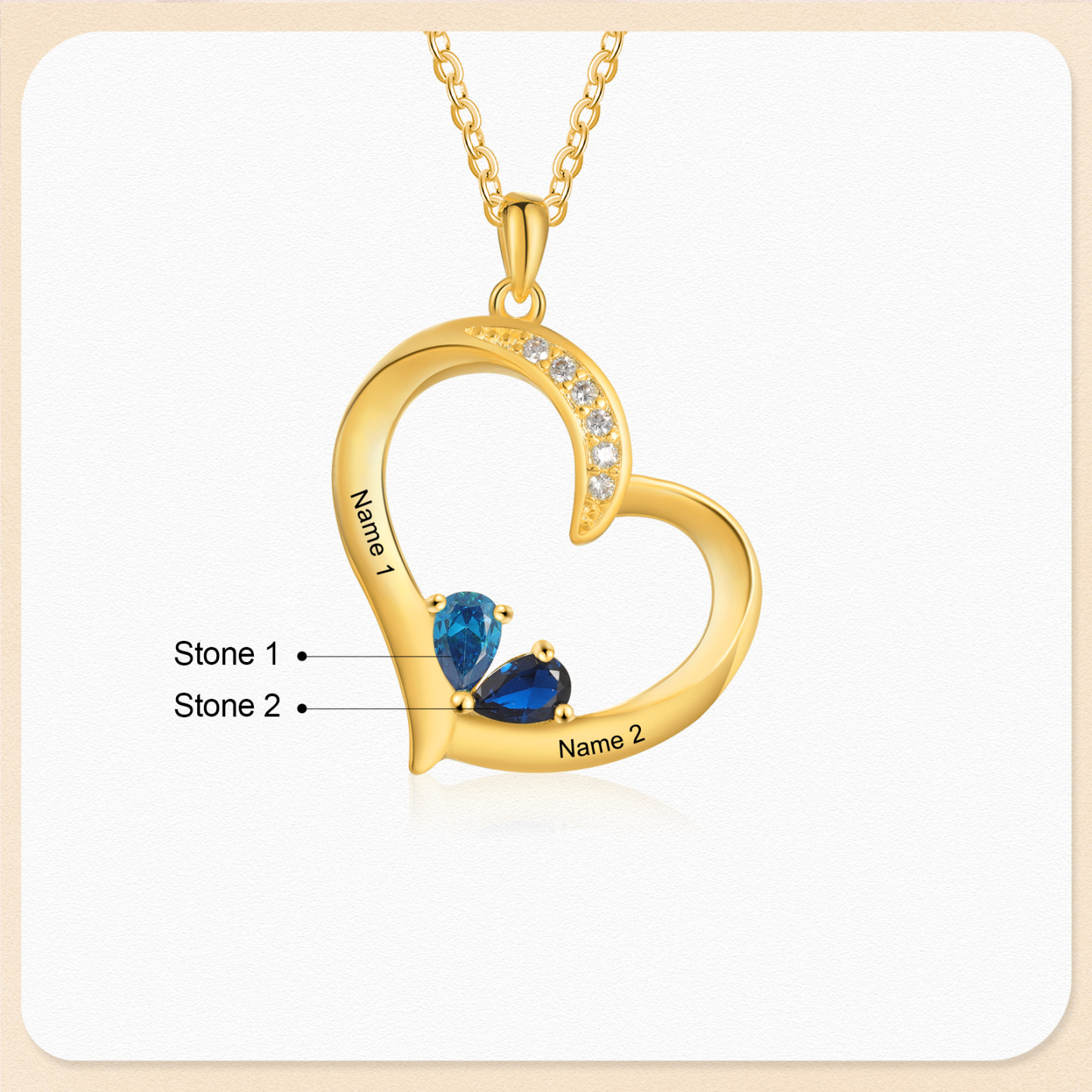 2 Names - Personalised Heart Pendant Necklace Customised Names & Birthstones Necklace Birthday Gift for Her-Jessemade AU