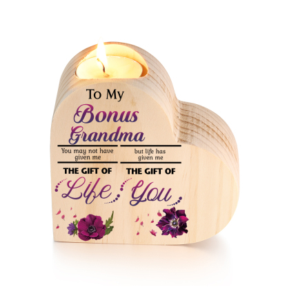 To My Bonus Grandma Violet Flower Heart Candle Holder "Life Has Given Me The Gift of You" Wooden Candlestick-Jessemade AU