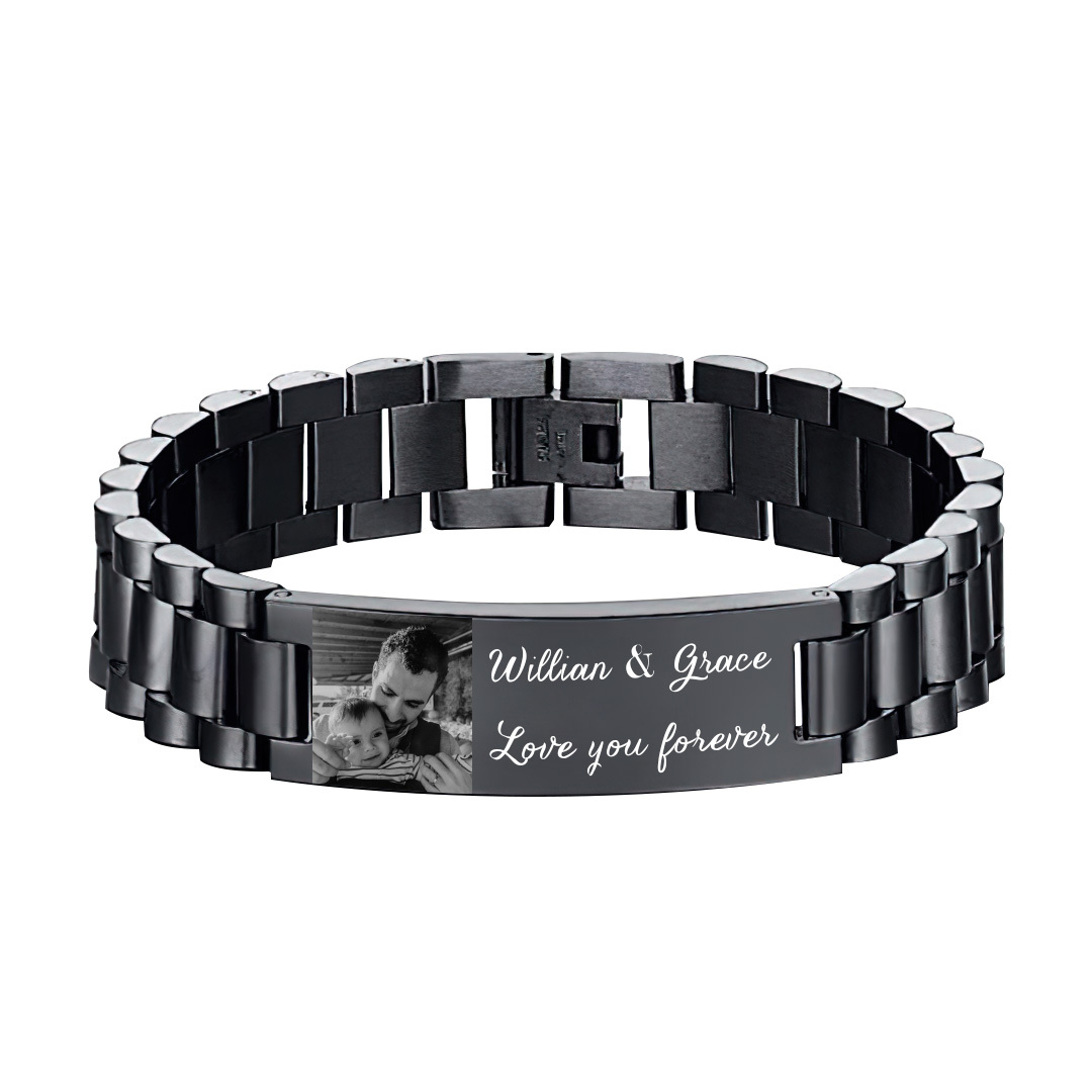Personalised Men's Bracelet Custom Photo Wristband Initial ID Bar Bangle Gifts For Him-Jessemade AU