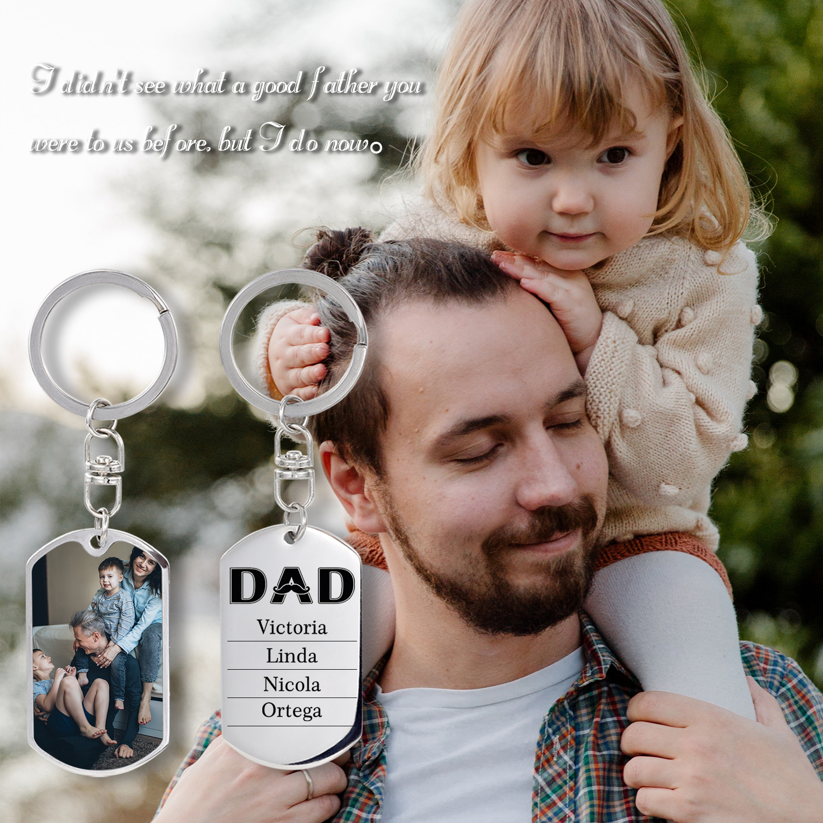 Personalised Photo Keychain Dad Keyring Engrave 4 Names Father's Day Gifts-Jessemade AU