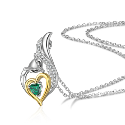 Personalised Heart Fox Necklace with Birthstone Engraved Name Gifts for Her-Jessemade AU