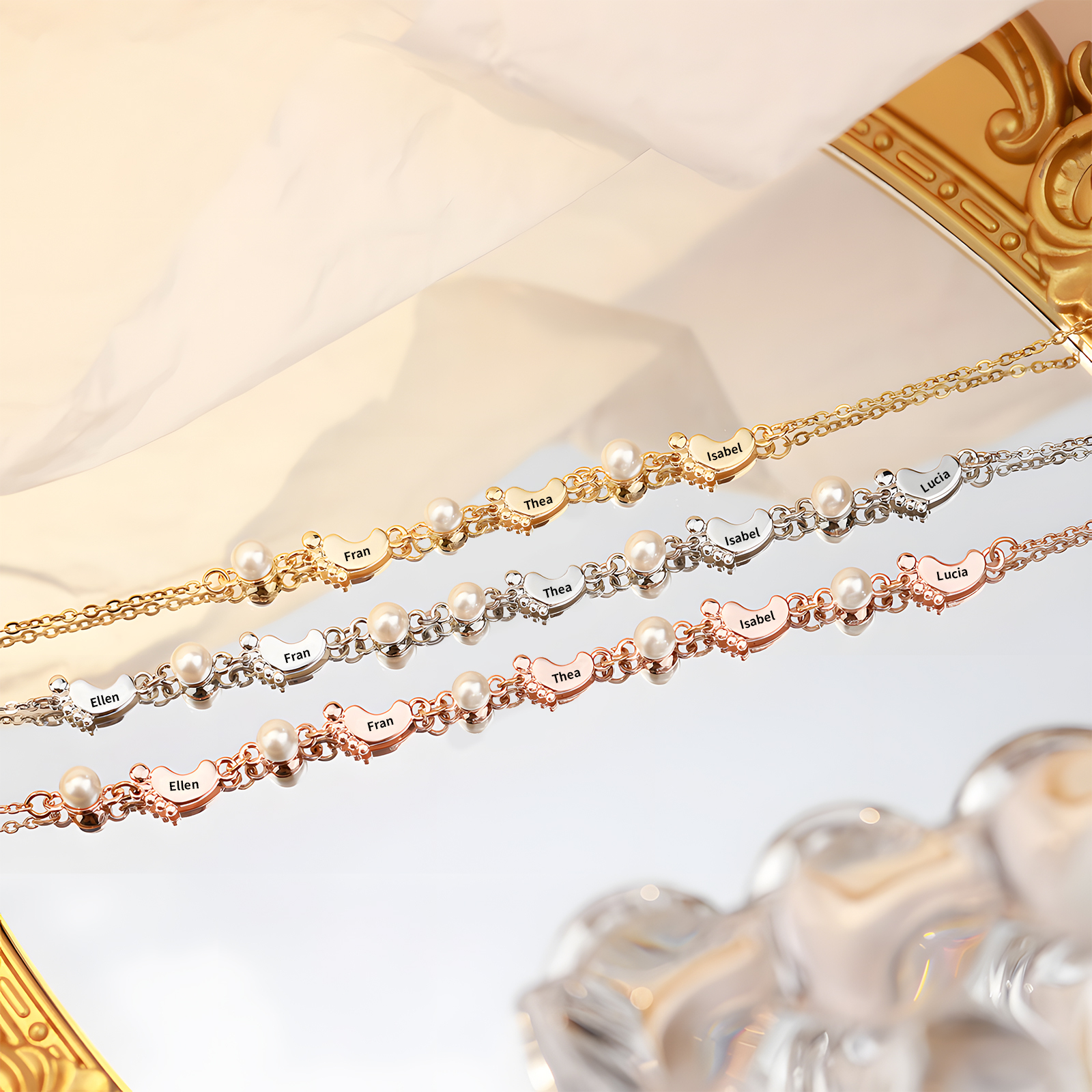 Personalised 2 Names Baby Feet Necklace Custom Pearl Necklace Mother's Day Gift for Her-Jessemade AU