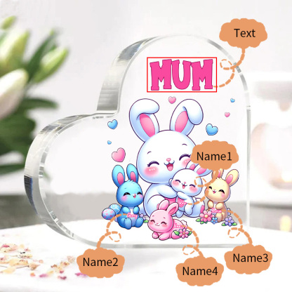 Personalised Text Acrylic Heart Keepsake Custom 4 Names Ornament Bunny Family Gifts For Mother/Grandma-Jessemade AU