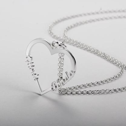 Lover Heart Pendant Custom Name Necklace Engraved With 2 Names Personalised Gift For Mother Daughter-Jessemade AU
