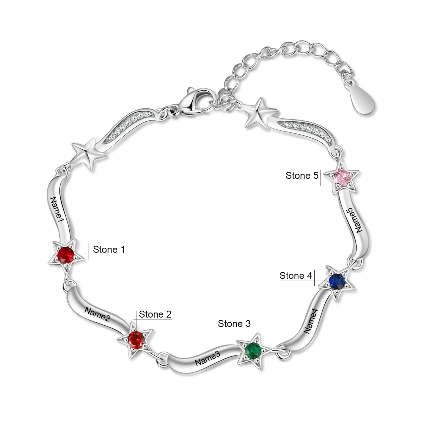 Personalised Star Bracelet With 5 Birthstones Custom Names Bracelet Gift For Women-Jessemade AU
