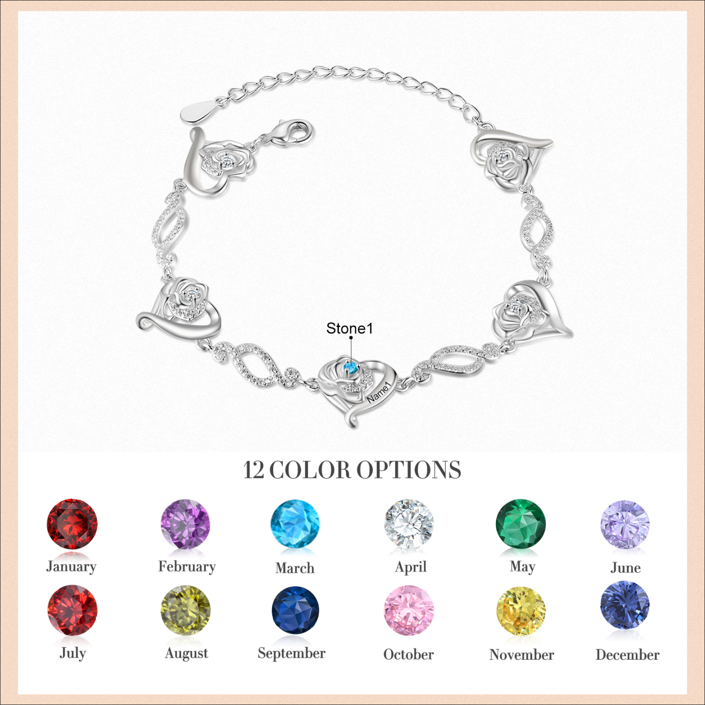 Flowers Bracelet Personalised 1 Birthstone Bracelet Engraved Names Flowers Charm Gifts For Her-Jessemade AU