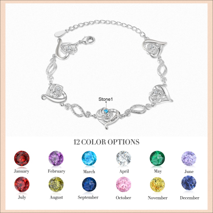 Flowers Bracelet Personalised 1 Birthstone Bracelet Engraved Names Flowers Charm Gifts For Her-Jessemade AU