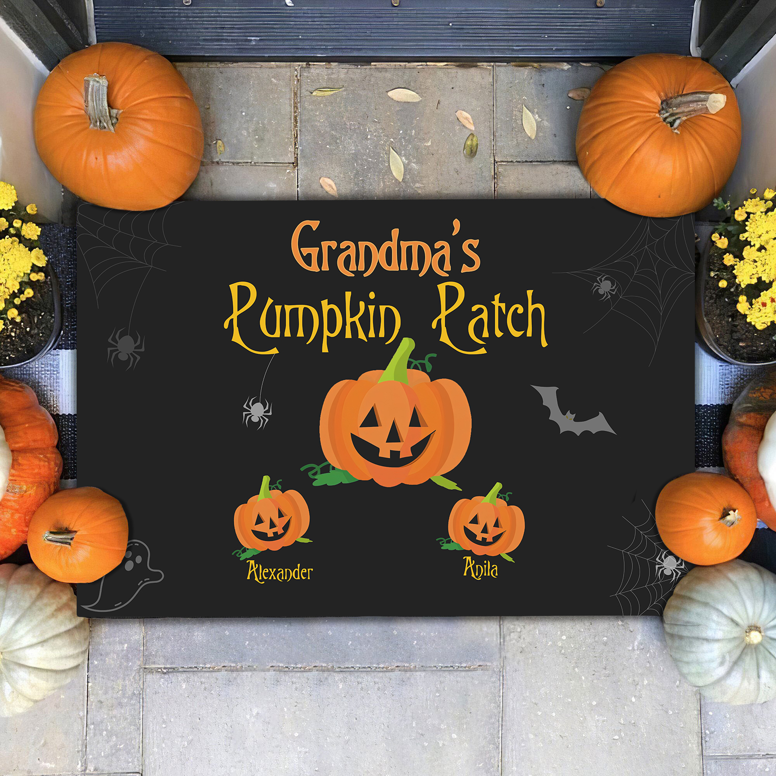 Personalised Halloween Doormat Custom 3 Names Pumpkin Doormat Home Decor - Grandma's Pumpkin Patch-Jessemade AU