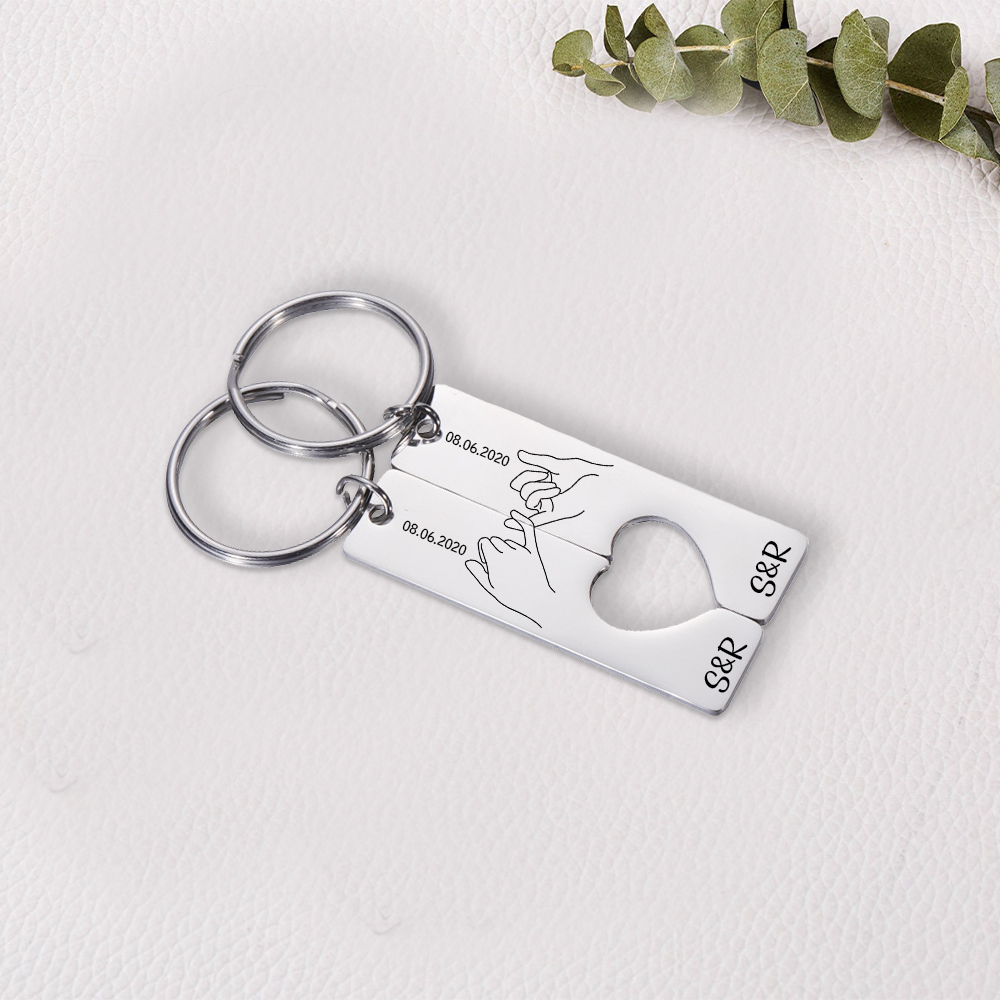 Personalised Couple Pinky Promise Keychain Set Customised Letters & Date Matching Keyring Valentine's Day Gifts For Couples-Jessemade AU