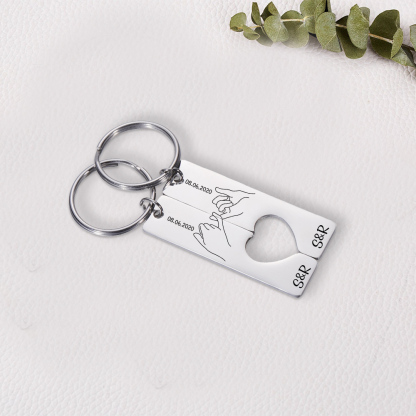 Personalised Couple Pinky Promise Keychain Set Customised Letters & Date Matching Keyring Valentine's Day Gifts For Couples-Jessemade AU