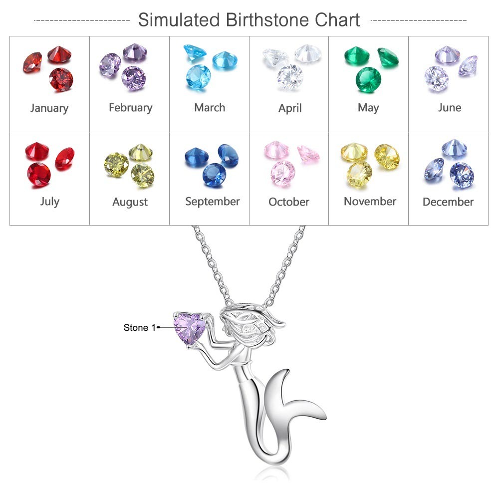 Personalised Kid's Necklace with Mermaid Pendant Custom Birthstone Necklace-Jessemade AU
